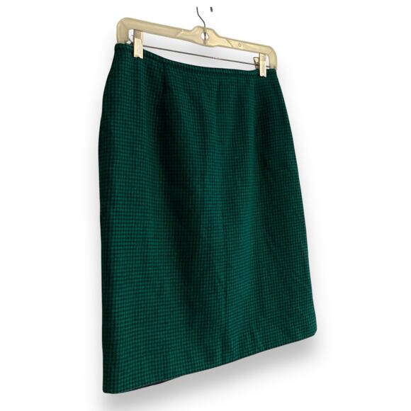 Vintage Jones New York Green Black Houndstooth Wool Knee Length Skirt size small - Picture 3 of 16